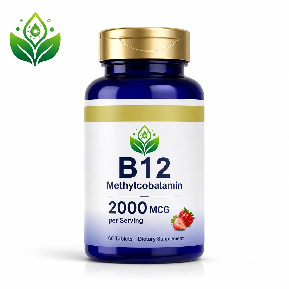 Vitamin B12 methylcobalamin 2,000 mcg sublingual tablets bottle, strawberry flavor