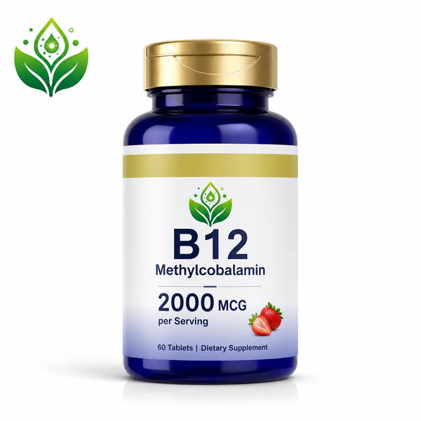 Vitamin B12 methylcobalamin 2,000 mcg sublingual tablets bottle, strawberry flavor