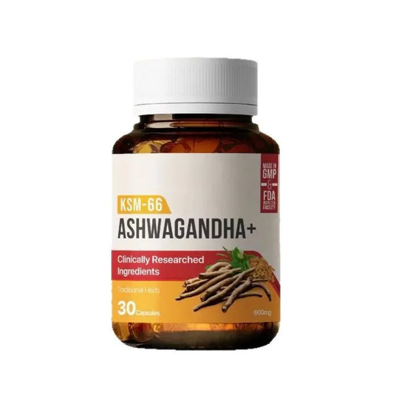 KSM-66 Ashwagandha 600 mg capsules bottle, 30 capsules