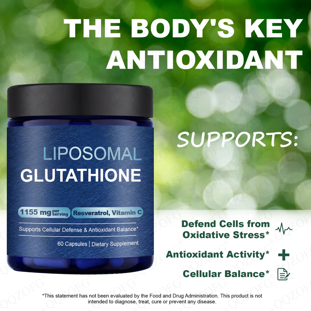 Liposomal glutathione 1,155 mg with resveratrol and vitamin C, jar of 60 capsules