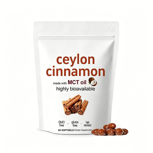 Ceylon cinnamon softgels with MCT oil, pouch of 60 softgels