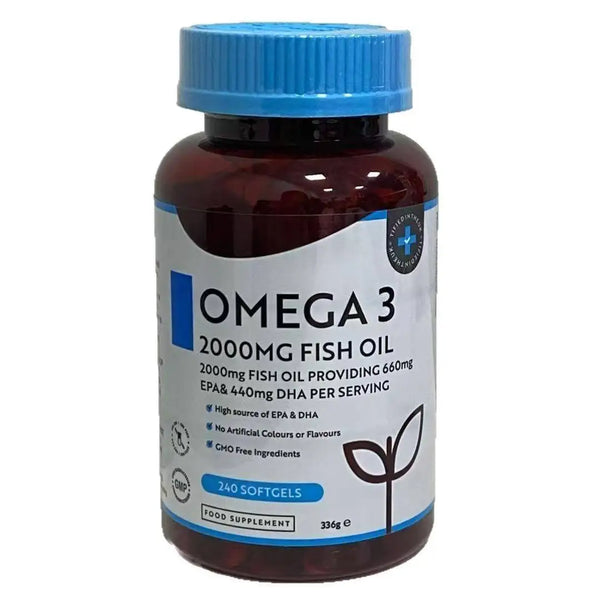 Omega-3 fish oil 2,000 mg bottle, 240 softgels