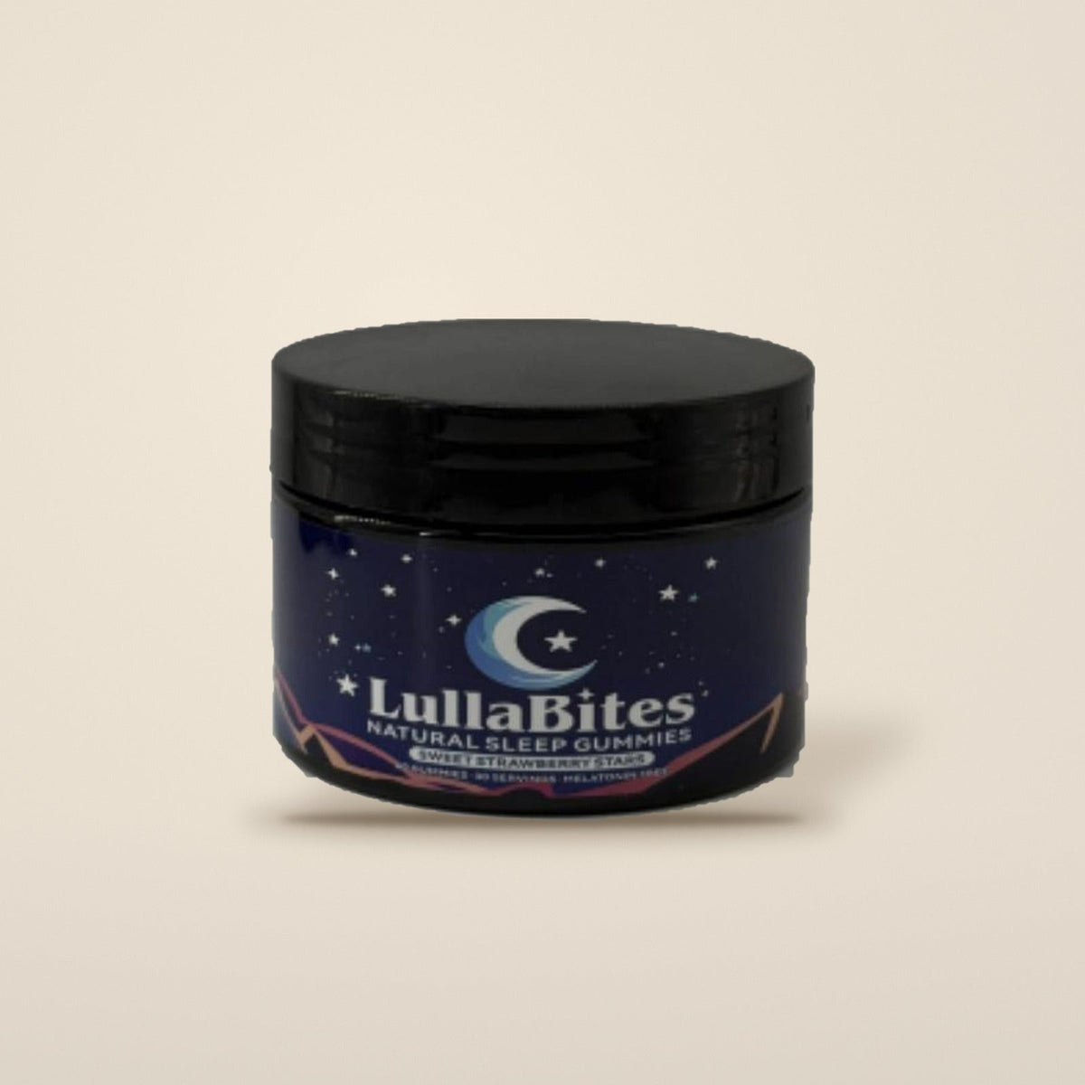 Natural sleep gummies jar, melatonin-free sweet strawberry, 60 gummies, on a beige background